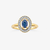 Anel com Safira Azul e Diamantes em Ouro Amarelo 18k - 17