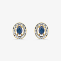 Brinco Stud com Safira Azul e Diamantes em Ouro Amarelo 18k