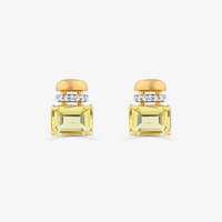 Brinco Stud com Diamante e Quartzo Green Gold em Ouro Amarelo 18k