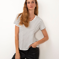 Camiseta de viscose manga curta listrada off white