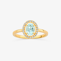 Anel Oval com Topázio Azul e Topázio em Prata 925 com Banho de Ouro Amarelo 18k