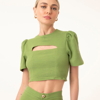 Blusa cropped cut out manga bufante verde