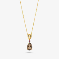 Colar com Citrino, Rodolita e Quartzo Fumê em Prata 925 com Banho de Ouro Amarelo 18k