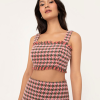 Top cropped de tweed alça larga rosa