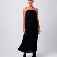 Vestido midi slip dress com linho e renda mindset preto