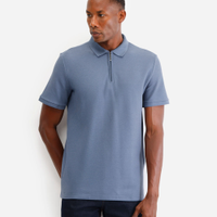 Polo em piquet com zíper manga curta azul