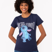 Camiseta de algodão stitch manga curta azul marinho