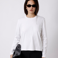 Camiseta slim feminina de algodão peruano manga longa mindset branca
