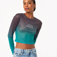 Blusa de tule pequena sereia degradê manga longa verde