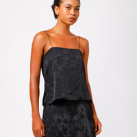 Blusa alça fina feminina de jacquard com fendas floral mindset preta