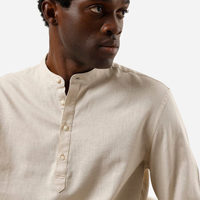 Bata masculina de linho e algodão manga longa bege