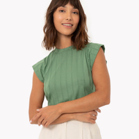 Blusa canelada muscle tee decote redondo off white - verde