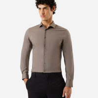 Camisa slim masculina de algodão manga longa marrom