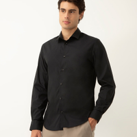 Camisa slim fit de algodão manga longa preta