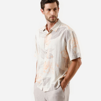 Camisa masculina com linho floral off white