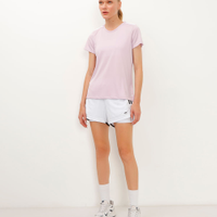 Camiseta feminina esportiva manga curta com listras lilás