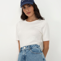 Blusa cropped de tricot manga curta vermelho - off white