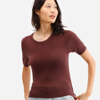 Blusa cropped de tricot manga curta vermelho - marrom