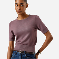 Blusa cropped feminina de tricot manga curta rosa
