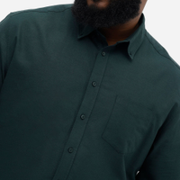 Camisa de algodão plus size comfort manga longa branca - verde escuro