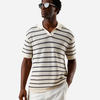 Polo masculina de tricot relaxed com listras off white