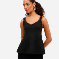 Regata peplum feminina bordada texturizada preta