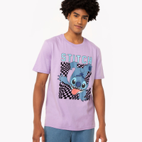 Camiseta de algodão manga curta stitch lilás