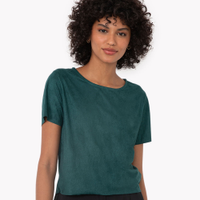 Cropped de suede manga curta nude - verde