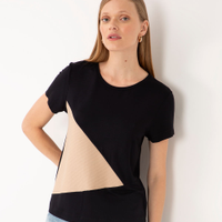 Blusa de viscose com recorte manga curta preto