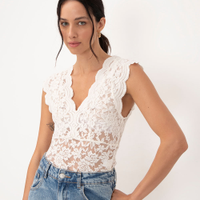 Blusa rendada decote v off white - off white