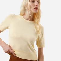 Blusa cropped feminina de tricot manga curta amarela