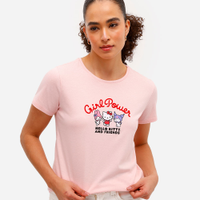 Camiseta feminina de algodão hello kitty texturizada rosa
