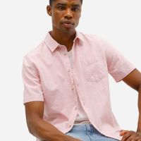 Camisa comfort masculina com linho manga curta rosa