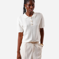 Polo feminina de tricot texturizada off white