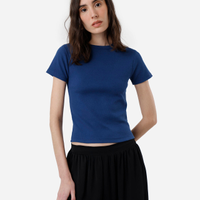 Blusa feminina de algodão canelada manga curta azul