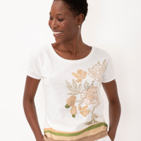 Blusa de algodão flamê floral caju manga curta off white