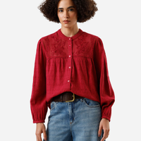 Camisa de algodão com tule bordada vermelha