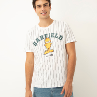 Camiseta de algodão garfield listrada manga curta off white