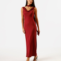 Vestido longo feminino acetinado decote degadê vinho