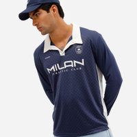 Camiseta retrô unissex com gola manga longa milan azul