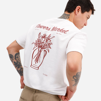 Camiseta masculina de algodão manga curta flowers market off white