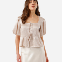Blusa peplum feminina manga bufante dourado