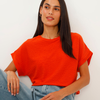 Blusa texturizada manga curta laranja