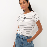 Camiseta de algodão listrada snoopy off white