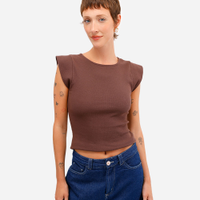 Blusa muscle tee de algodão canelada - marrom
