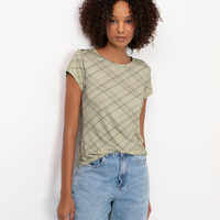 Blusa de viscose quadriculada com botões verde