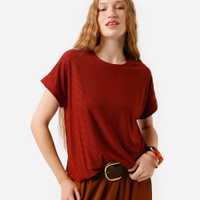 Blusa feminina de laise manga curta marrom