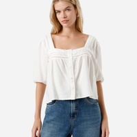 Blusa com linho decote quadrado manga bufante off white