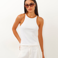 Regata de algodão cropped long canelada marrom