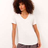 Camiseta de viscose decote v alongada off white